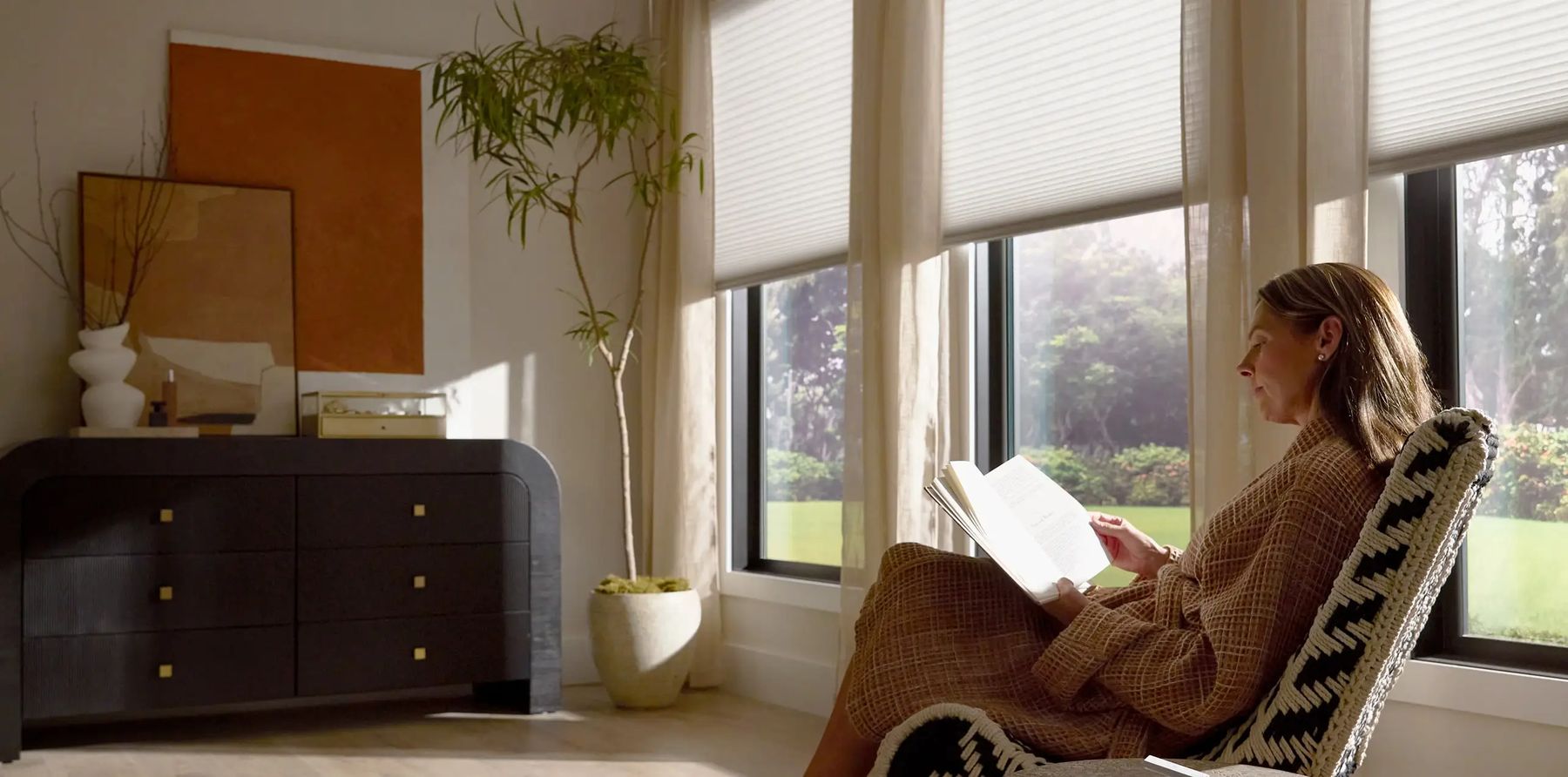 Lutron shades in a living room